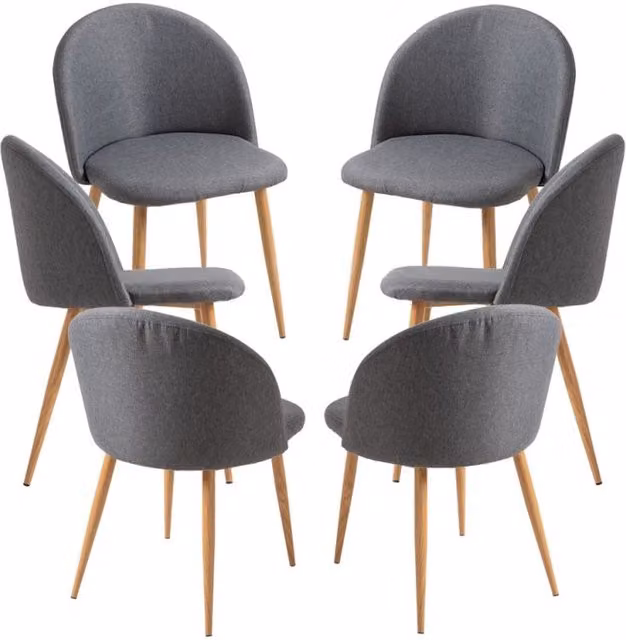 Pack de 6 sillas de comedor Vint de Regalos Miguel en estilo escandinavo, tela gris y estructura de madera y metal