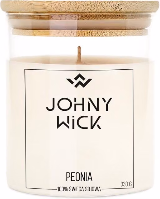 Vela perfumada de soja Johnny Wick con aroma floral de peonía, 150 g, blanca y multicolor