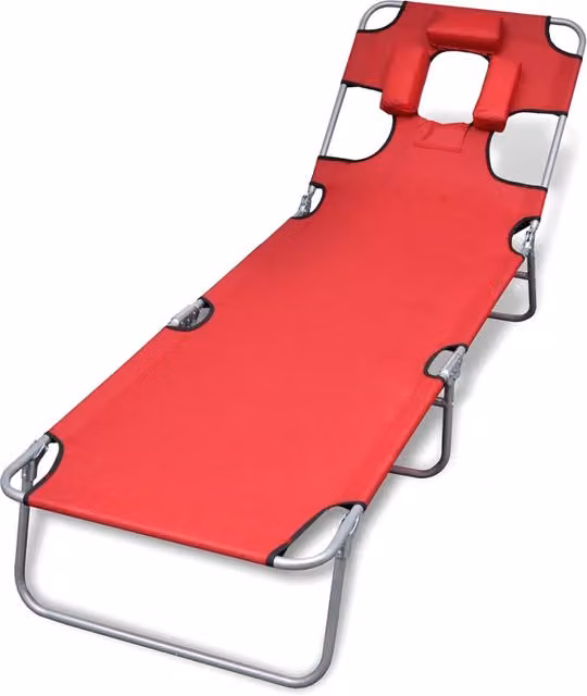 Tumbona plegable SYFAX de acero con cojín de cabeza ajustable en color rojo