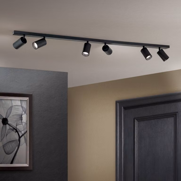 Foco de techo Orion Sean de 6 luces en aluminio negro, regulable y ajustable para salón o comedor