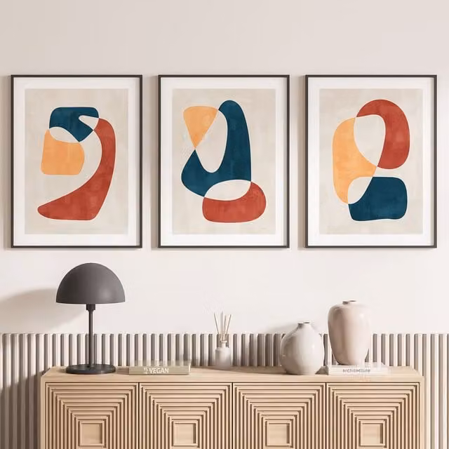 Juego de 3 pósteres tríptico Lumalea con diseño abstracto multicolor para colgar en la pared, An: 21 cm, Al: 29,7 cm