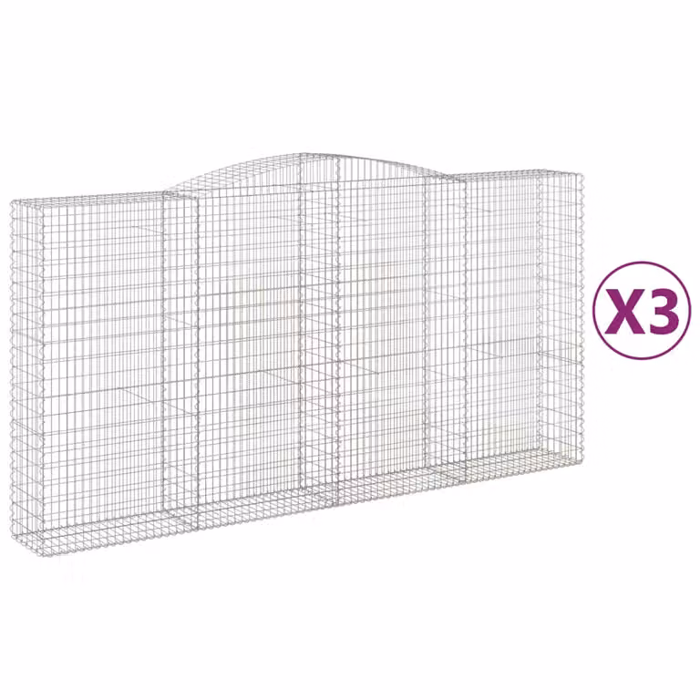 Set de 3 cestas de gaviones videx en acero galvanizado color gris y plata, forma de arco, An/P/Al: 400 x 50 x 200/220 cm