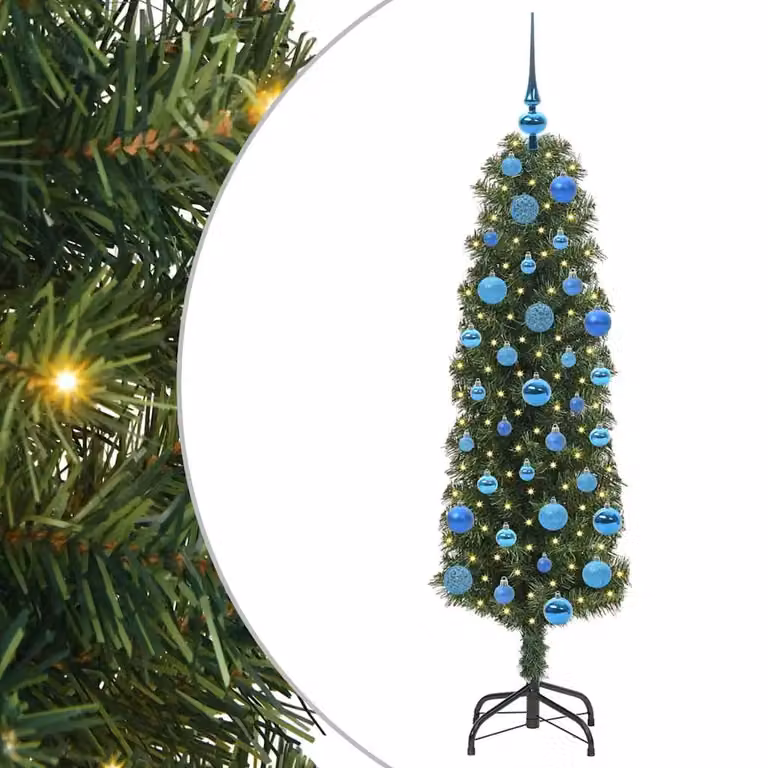 Árbol de Navidad artificial vidaXL con luces LED de color blanco cálido, color verde, Altura: 150 cm