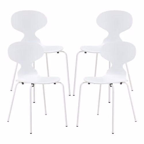 Juego de 4 sillas de comedor Kil de en.casa estilo escandinavo en color blanco con madera de abedul y metal, An/P/Al: 80 x 47 x 48 cm