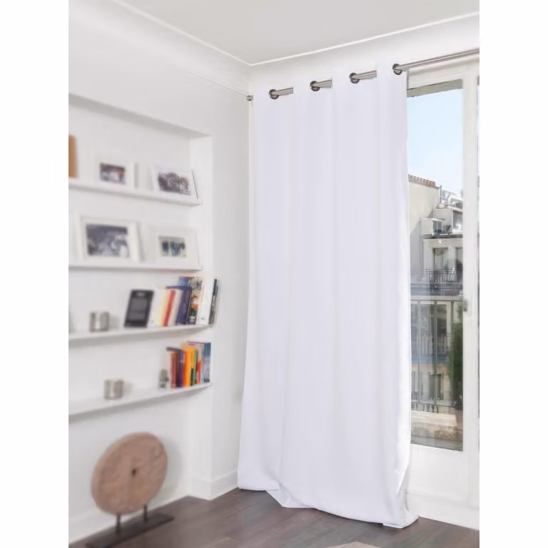 Cortina térmica y acústica Moondream blanca con ojales, fabricada en poliéster y algodón, An/Al: 140 x 260 cm
