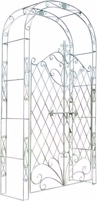 Arco de jardín Melissa con puerta de acero en color verde antiguo, Altura: 220 cm, Ancho: 122 cm, Profundidad: 40 cm