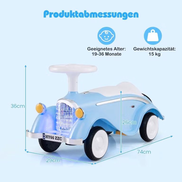 Bicicleta de equilibrio y coche de paseo Northix para niños con luces y bocina, color azul