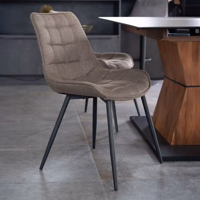 Set de 6 sillas de comedor tapizadas Home Deluxe IKALO en tela tejida, color gris y marrón