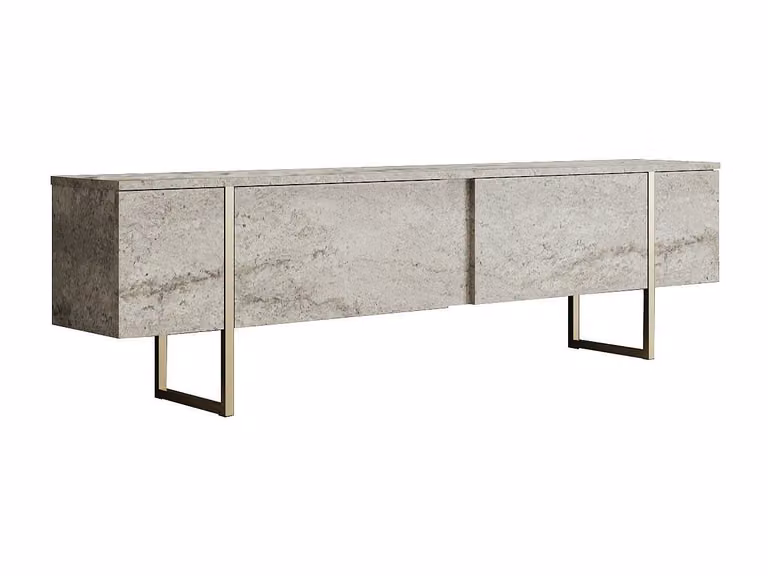 Mueble de TV moderno MENZZO con 2 puertas, efecto travertino en colores beige y dorado, An/P/Al: 180 x 50 x 30 cm