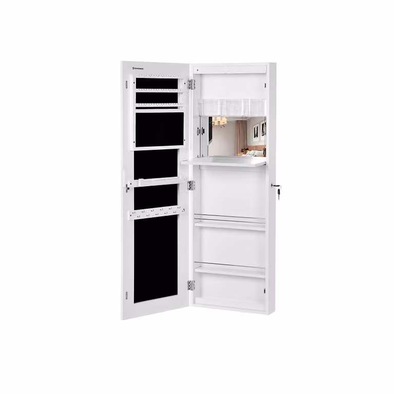 Espejo joyero colgante Songmics en color blanco, organizador de bisuterías sin marco para dormitorio, An/P/Al: 110 x 37 x 110 cm