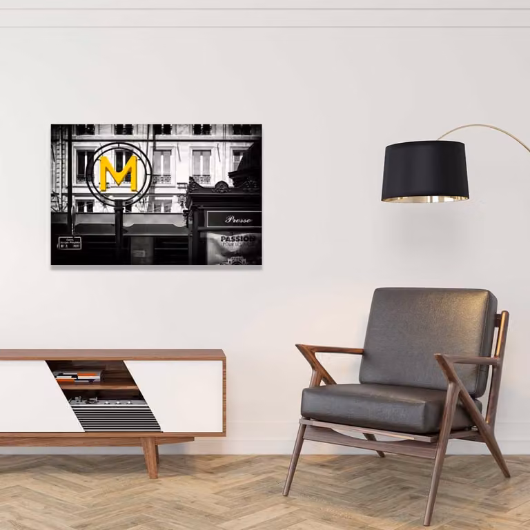 Cuadro decorativo Hexoa París M comme Metro sobre lienzo multicolor An/Al: 90 x 60 cm