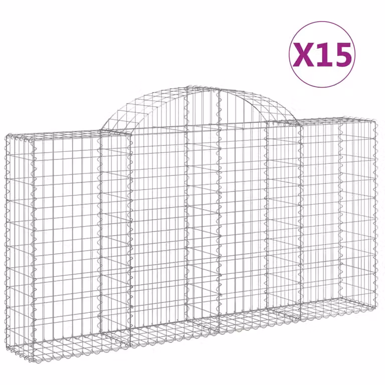 Set de 15 cestas gaviones videx en acero galvanizado color plata, forma de arco, An/P/Al: 200 x 30 x 100/120 cm