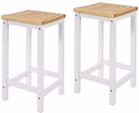 Set de 2 taburetes de bar cuadrados Sobuy en madera de caucho y pino, color blanco