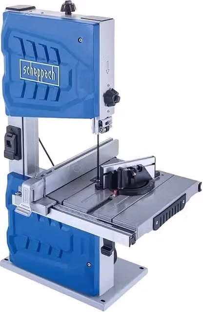 Sierra de cinta Scheppach HBS 261 de 550 W en color azul con altura de paso de 130 mm y anchura de paso de 245 mm