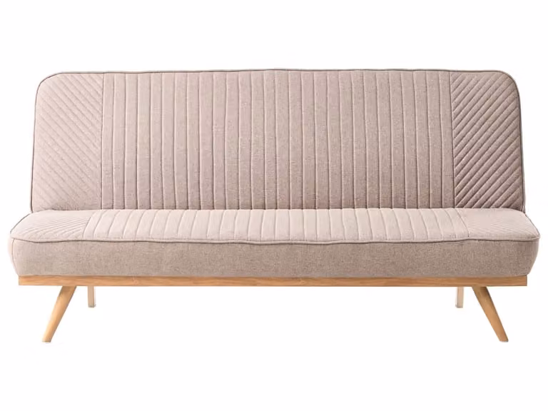 Sofá cama Beliani de 2 plazas con sistema click-clack tapizado en tela de color marrón beige para salón