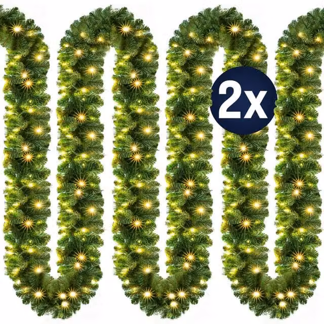 Set de 2 guirnaldas de Navidad LED Casaria de 10 m en color blanco cálido para interior y exterior