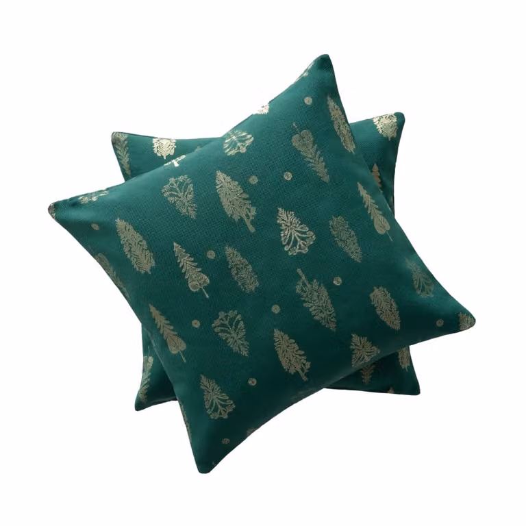 Lote de 2 fundas de cojín navideñas Gamusi de jacquard en algodón y poliéster, color verde y oro, 45 x 45 cm
