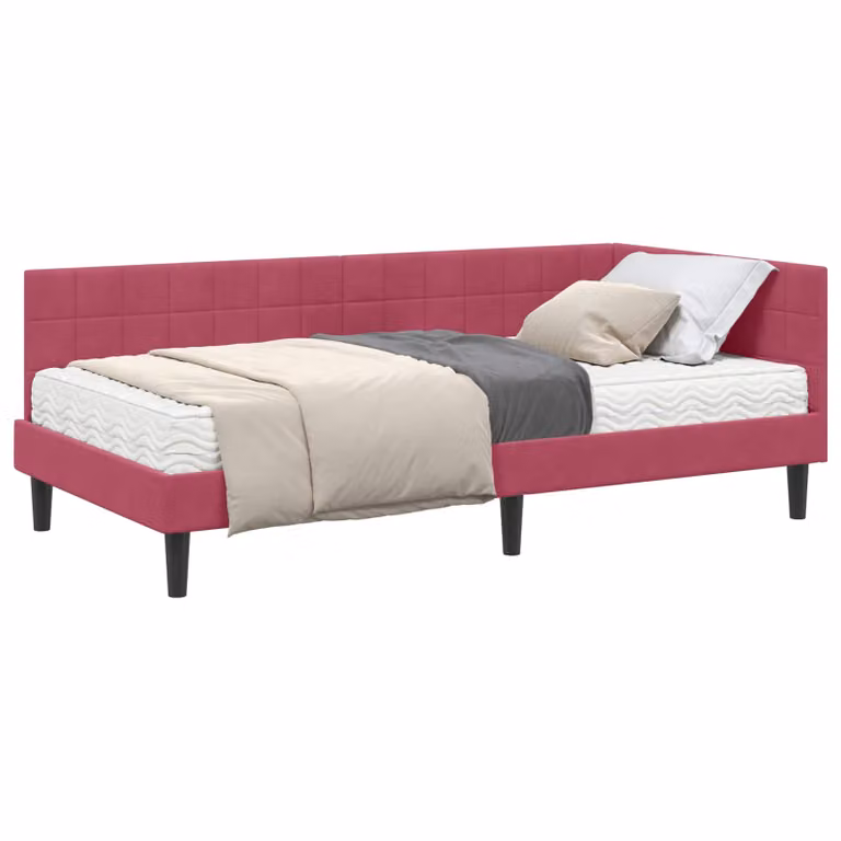 Estructura de cama de esquina con 2 colchones vidaXL en terciopelo rojo de 90x200 cm