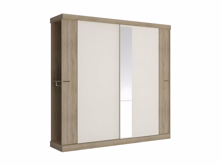 Armario ADALRIK II de 2 puertas correderas con espejo en color blanco y beige, Ancho: 231 cm