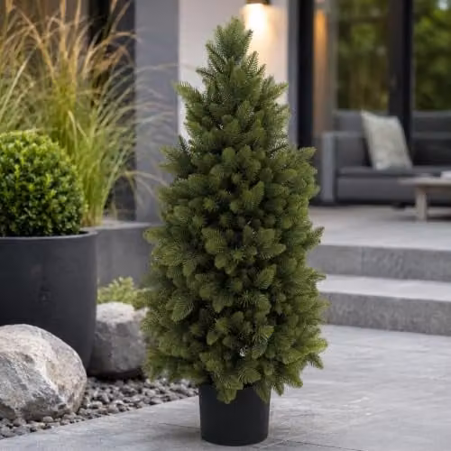 Abeto artificial Mendler HWC-R29 en color verde y negro, planta decorativa de polietileno y hormigón con una altura de 85 cm