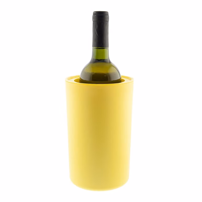 Enfriador de botellas cilíndrico Koala de polipropileno con gel en color amarillo