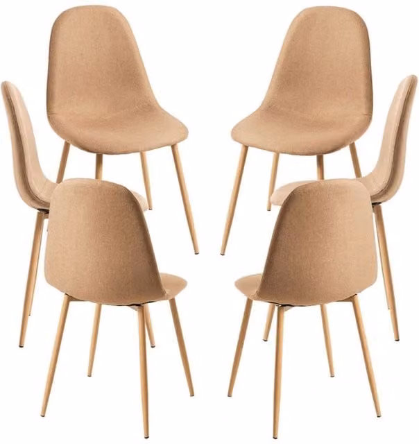 Pack de 6 sillas de comedor Teok de Regalos Miguel en estilo escandinavo con tela marrón arena