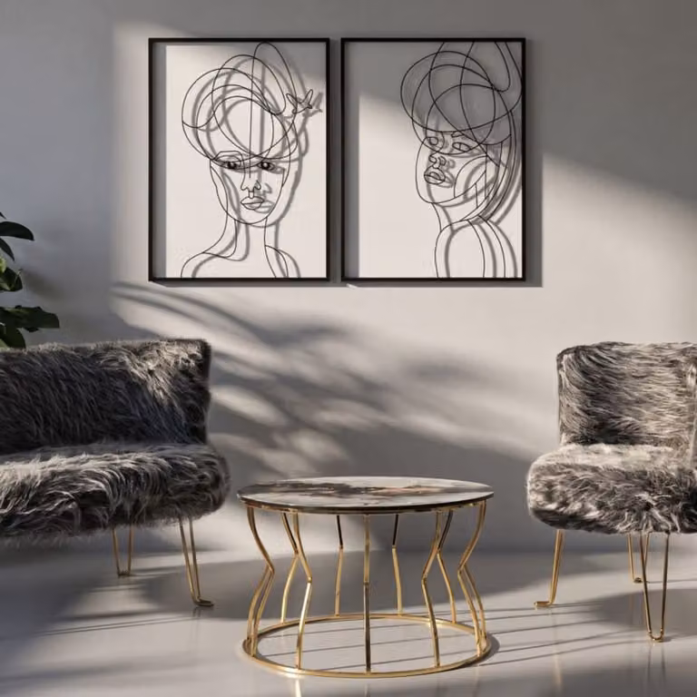 Conjunto de 2 paneles decorativos 3D de mujer Mauro Ferretti en metal negro, An/Al: 60 x 80 cm