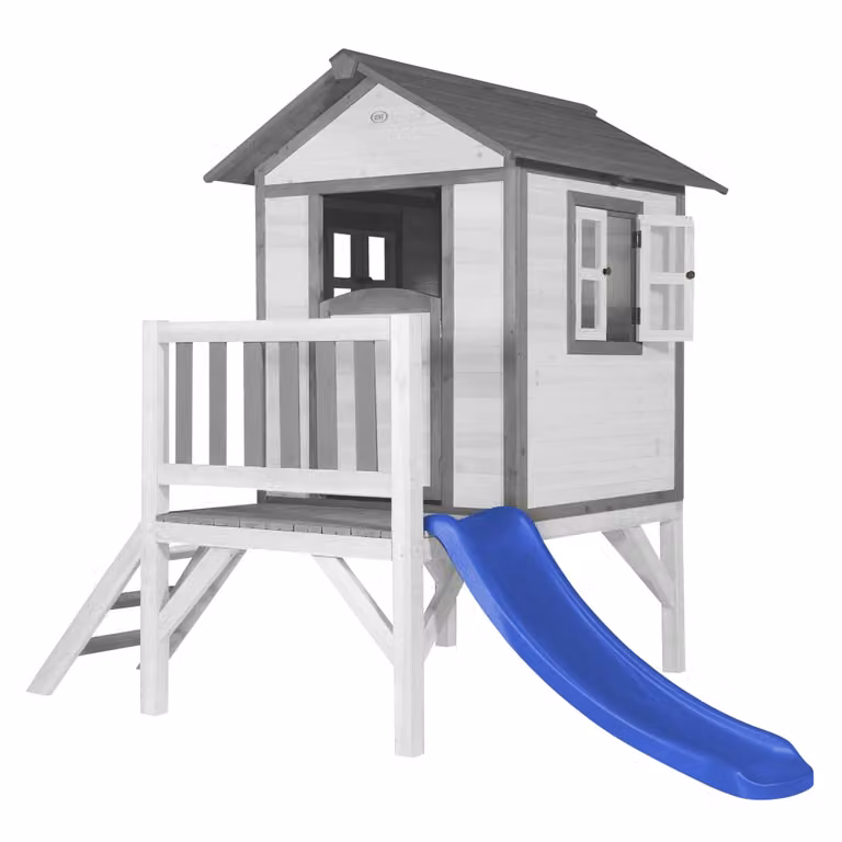Casita infantil de madera Axi con tobogán en azul y blanco