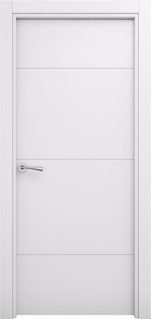 Puerta de interior maciza Carys blanca con tapajuntas geométrica, apertura derecha, Ancho: 72,5 cm