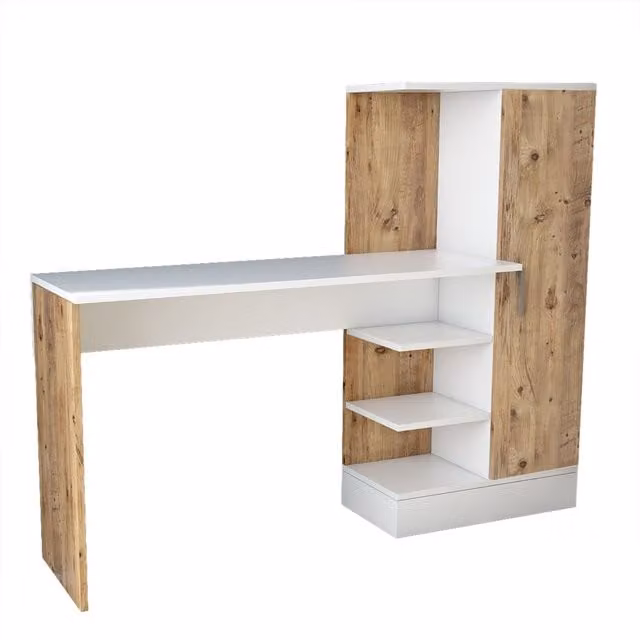 Escritorio moderno MENZZO con estantes de almacenamiento en color blanco y beige
