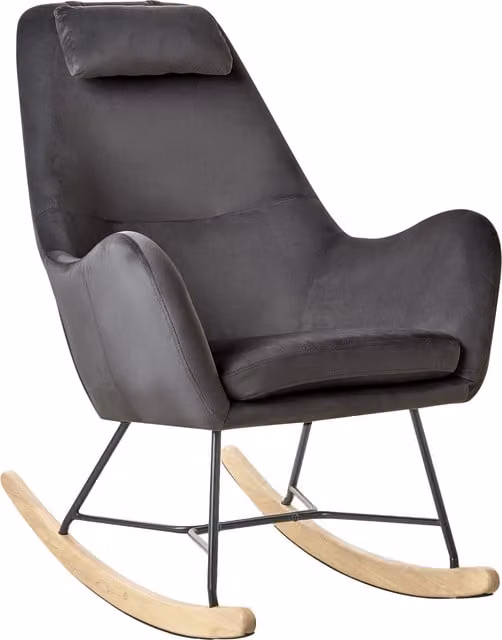 Silla Mecedora Beliani Tapizada en Tela Gris con Patas de Madera y Metal de Estilo Moderno