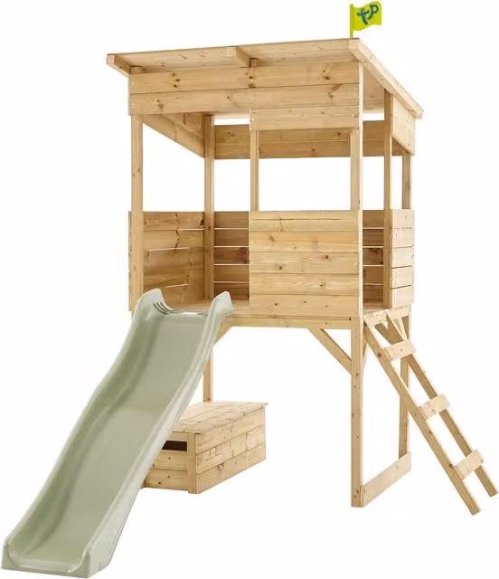 Cabaña de madera TP Toys con tobogán en color marrón An/P/Al: 241 x 167 x 205 cm
