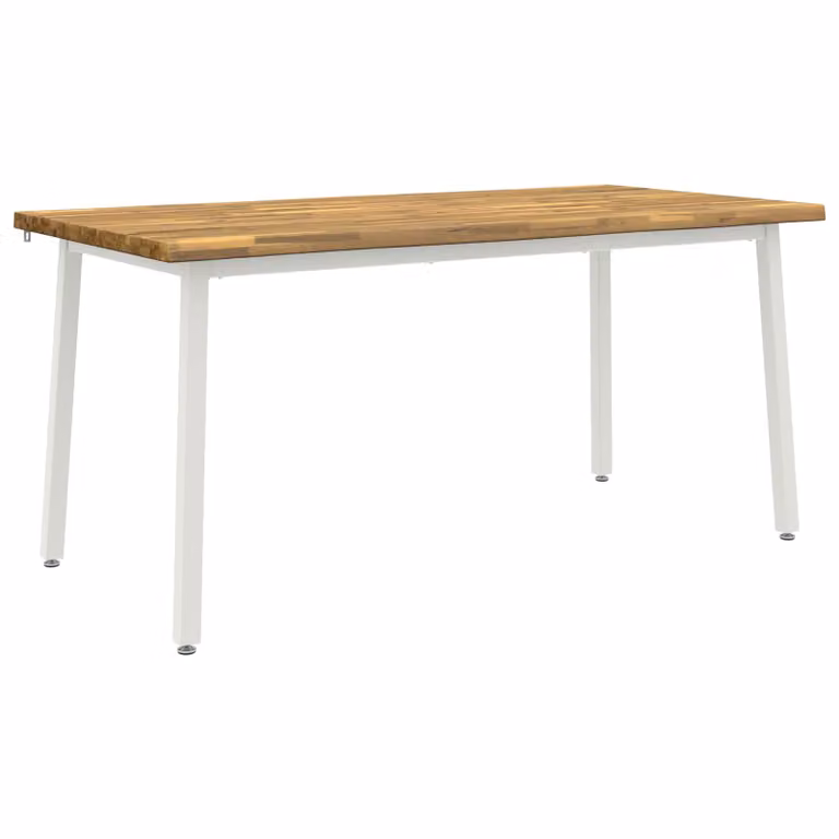 Mesa de comedor rectangular vidaXL de madera de acacia con borde natural y acabado mate en color blanco, An/P/Al: 140 x 90 x 75 cm