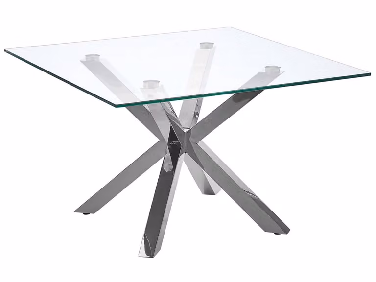 Mesa de centro Beliani de cristal templado transparente y estructura metálica plateada de estilo glamour para tu salón