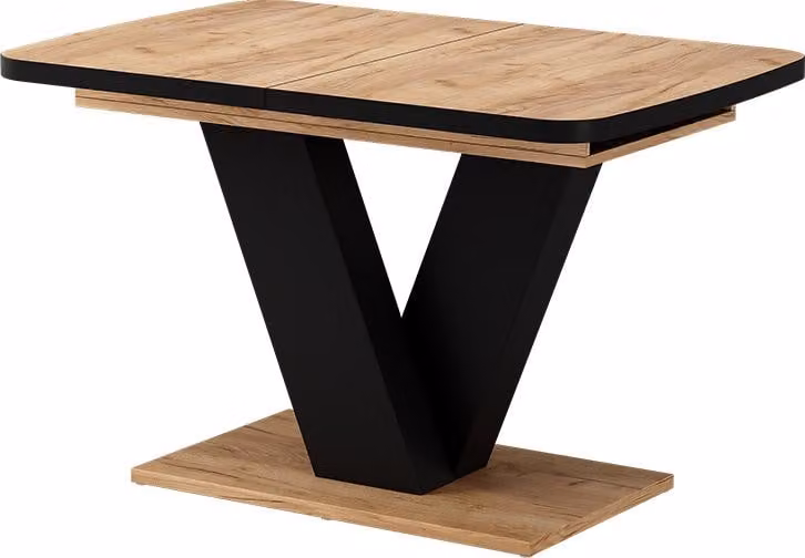 Mesa de comedor extensible Vicco Fenaro en color roble y negro con sistema de hoja mariposa, An/P/Al: 120-160 x 80 x 76 cm