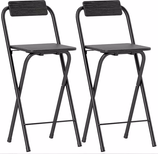 Set de 2 taburetes de bar plegables HOMCOM con respaldo y reposapiés en color negro y estructura de metal de 87 cm de altura