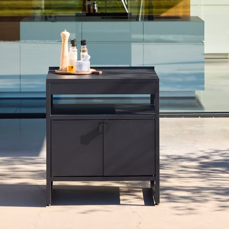 Módulo de cocina exterior SWEEEK de metal con 2 puertas en negro mate, An/P/Al: 80 x 60 x 92,5 cm