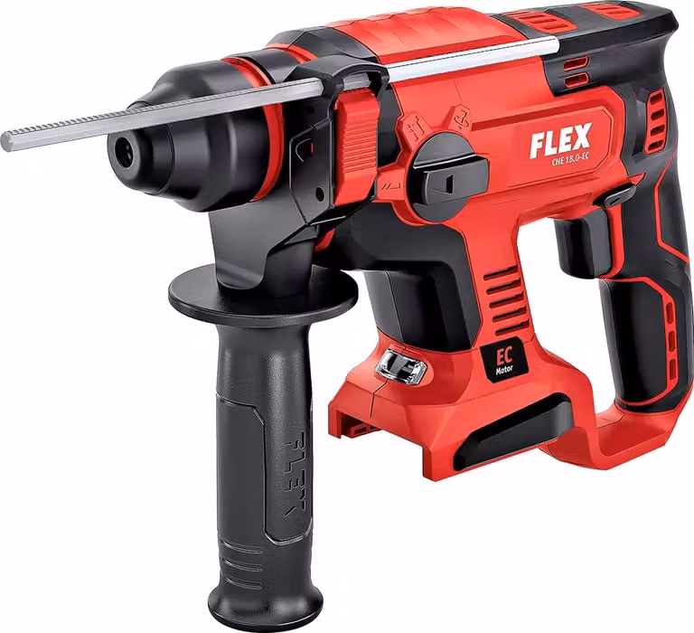 Flex CHE 18.0-EC con motor sin escobillas y sistema SDS Plus en color rojo