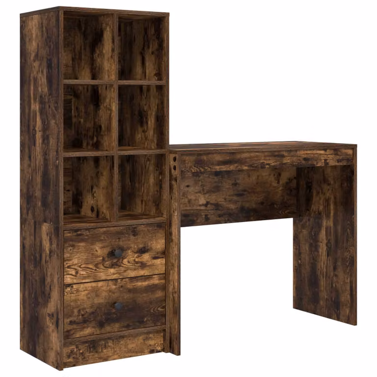 Set de 2 escritorios modernos vidaXL en roble ahumado con estantería, An/P/Al: 135,5 x 40 x 127 cm
