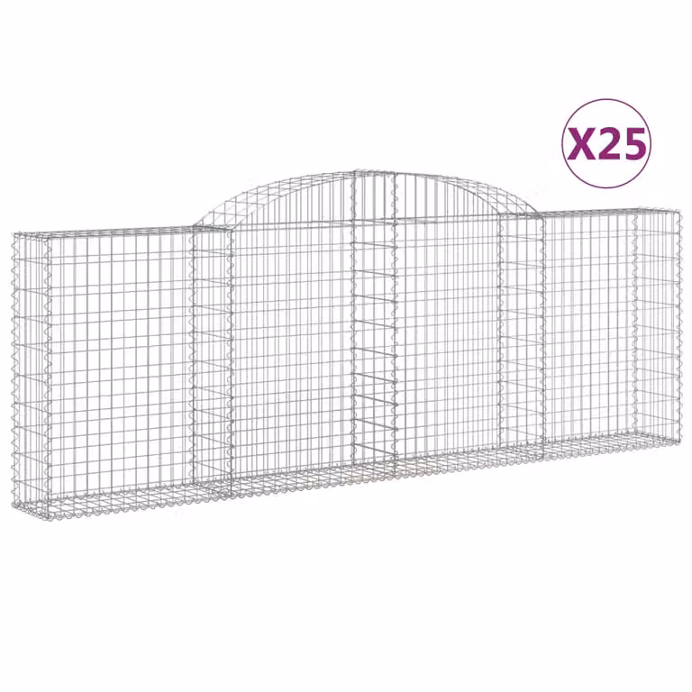 Set de 25 cestas de gaviones videx en acero galvanizado color gris y plata con forma de arco, An/P/Al: 300 x 30 x 100/120 cm