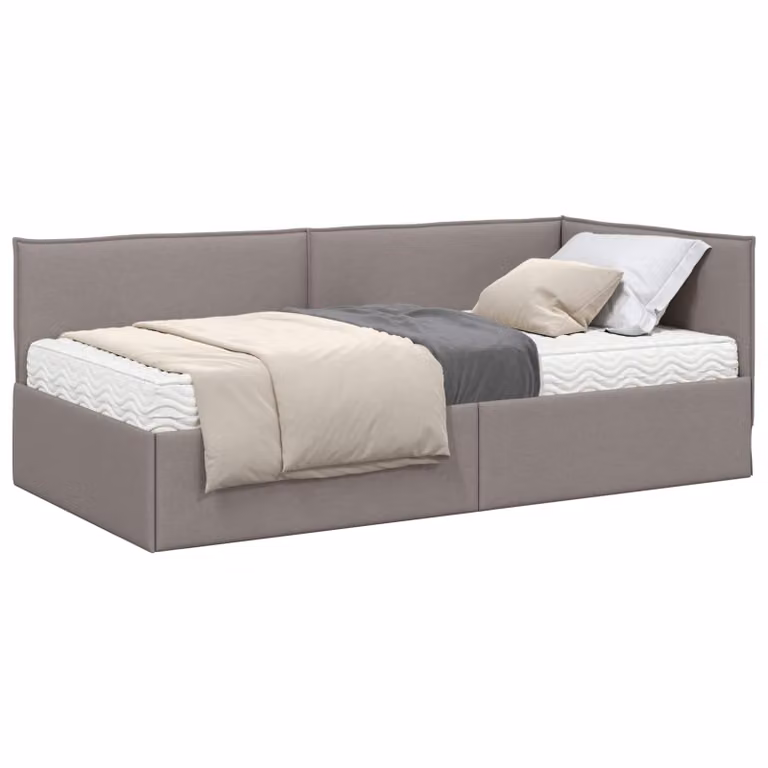 Estructura de cama de esquina con 2 colchones vidaXL en color beige y gris, tapizada en terciopelo, An/P/Al: 200 x 100 x 74 cm