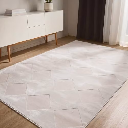 Alfombra Benuta Basic Claire de estilo geométrico y boho en color beige, An/P: 240 x 340 cm
