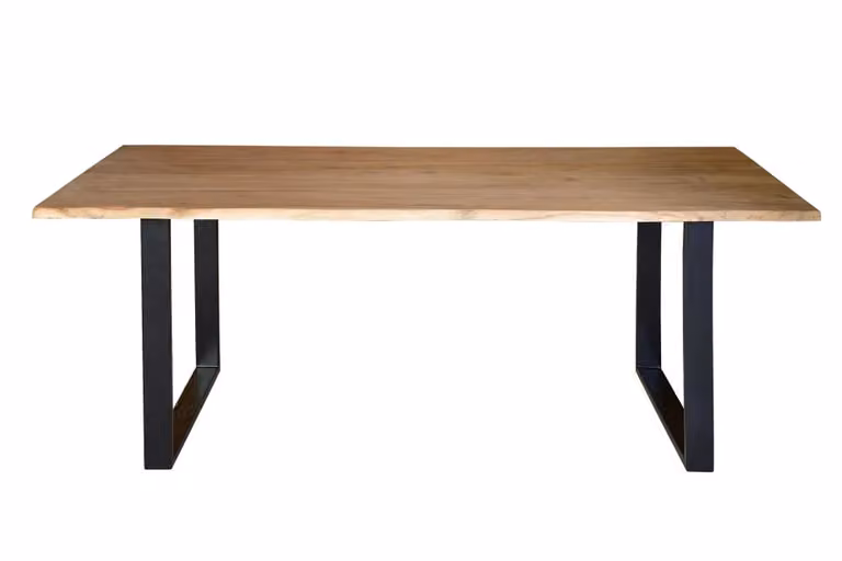 Mesa de comedor rectangular de madera de acacia natural y metal de Giner y Colomer en color marrón con acabado live edge