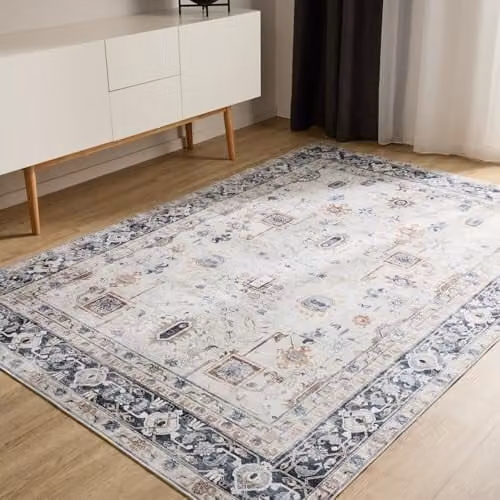 Alfombra de salón Benuta Basic George en crema y gris, diseño vintage abstracto de forma rectangular, lavable y antideslizante, An/P: 240 x 340 cm