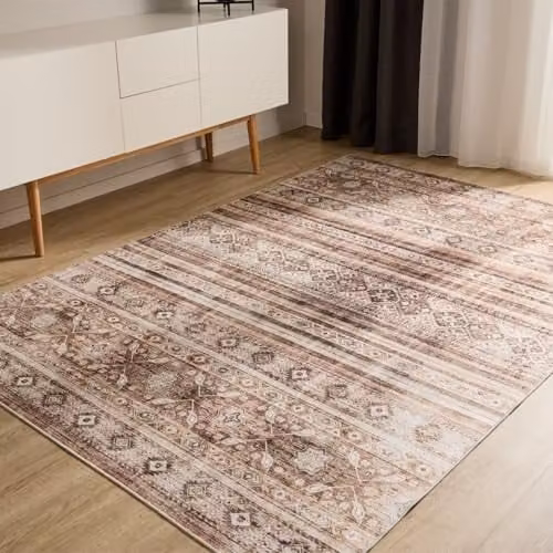 Alfombra de salón Benuta Basic George de estilo vintage y diseño abstracto en color marrón, rectangular y lavable, An/P: 240 x 340 cm