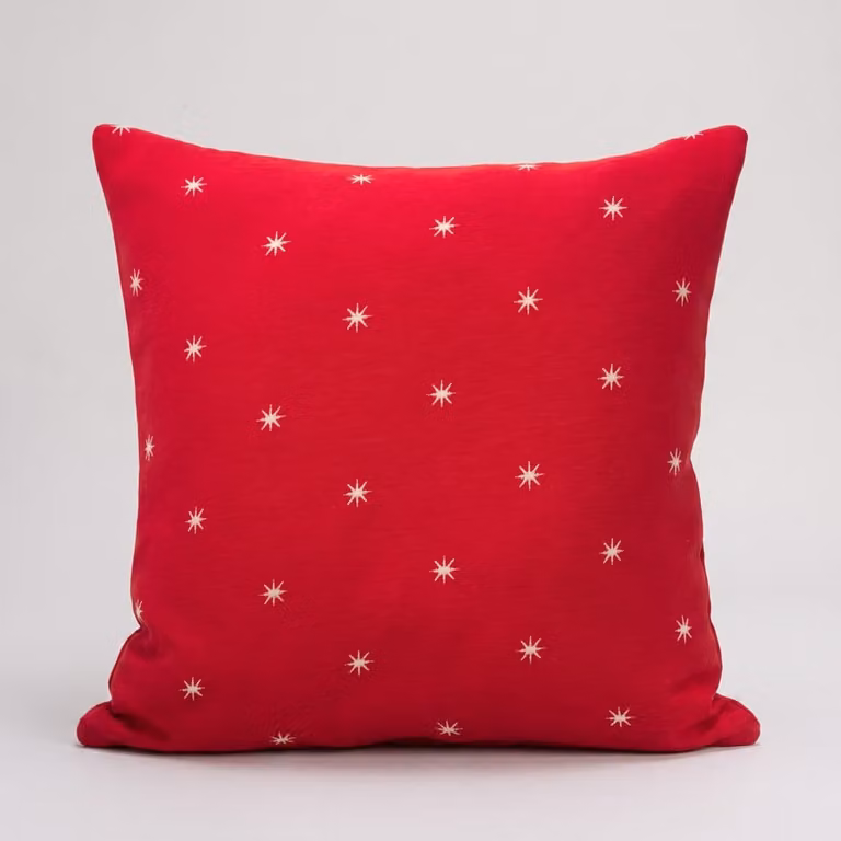 Pack de 2 fundas de cojín Gamusi de algodón con diseño de estrellas navideñas en rojo y dorado, 45 x 45 cm