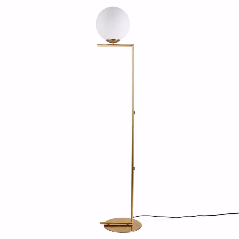 Lámpara de pie esférica Alpinaluz en color blanco y dorado con acabado en vidrio y metal para salón o dormitorio con casquillo E27 y diámetro de 22 cm