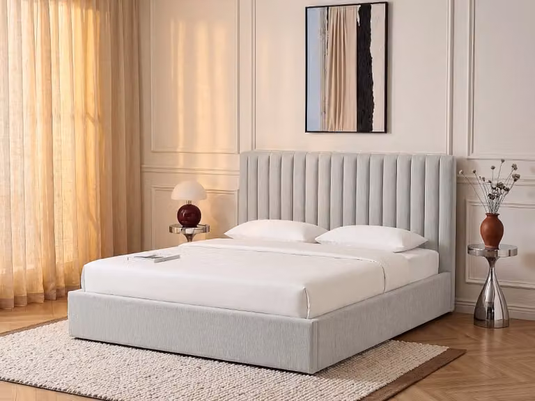 Cama con canapé abatible Vente-Unique tapizada en tela gris de 180 x 200 cm