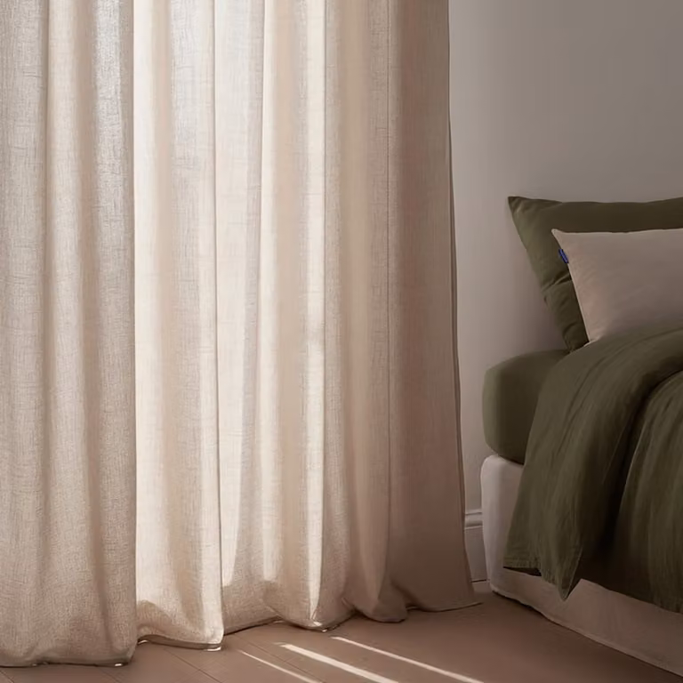 Cortina beige de poliéster con efecto lino y ojales Happyfriday An/Al: 140 x 270 cm