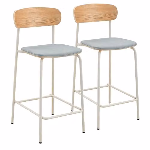 Juego de 2 sillas altas Oviala de madera y metal en color azul para cocina o comedor